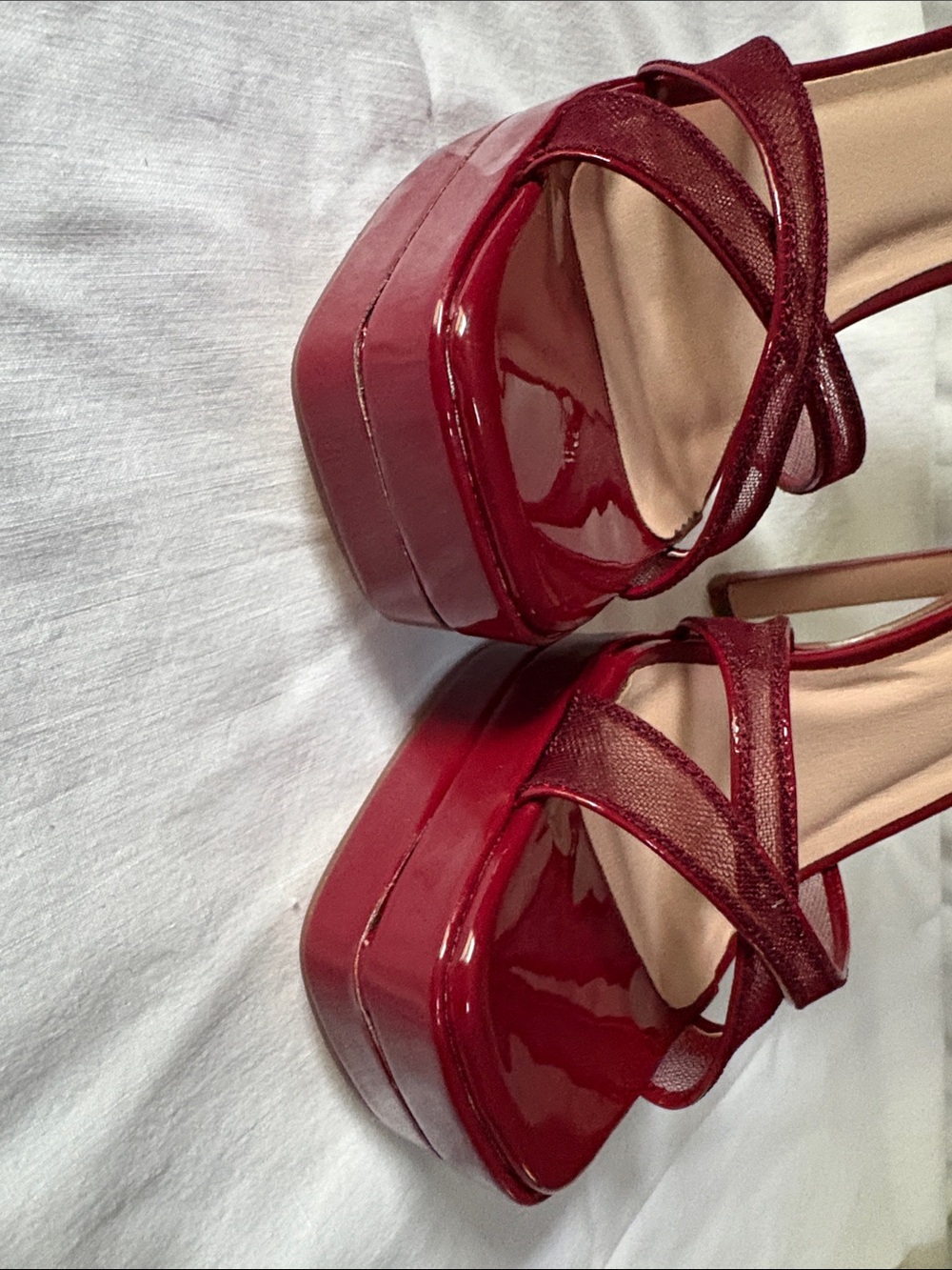 Chase + Chloe Red Patent Platform Strappy Heels - Picture 6 of 8